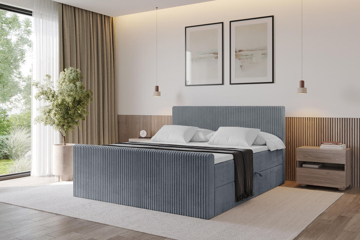 BOXBETT mit Matratze H3 und Lattenrost - TOLO-Z - 140x200 Cord - Grau - Grau, Holzwerkstoff (140/200cm) - ALTDECOR