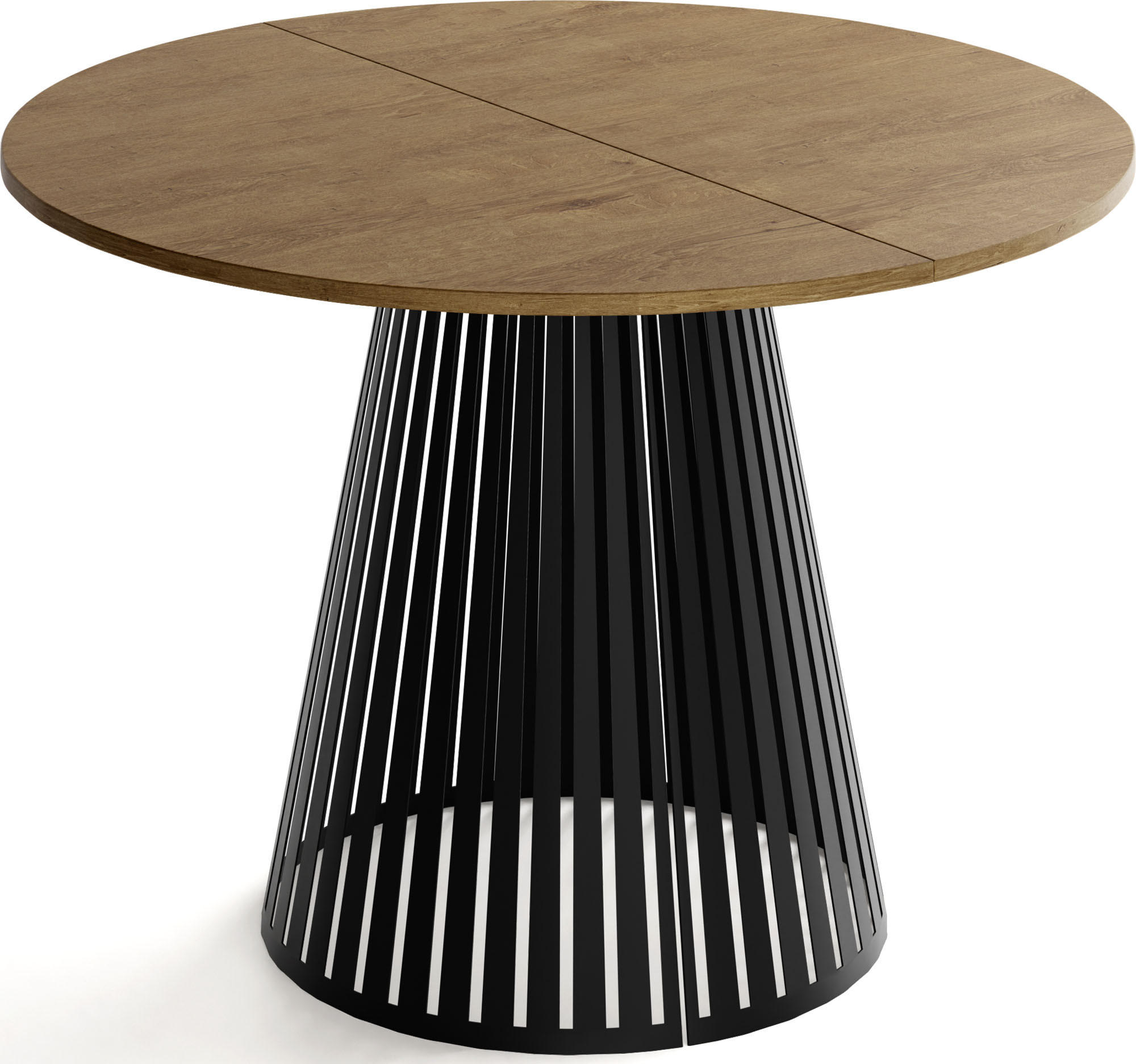 ESSTISCH Naro runder ausziehbarer, Braun 120-200/120/76 cm - Alteiche/Schwarz, Holzwerkstoff/Metall (120/120/76cm) - WFL GROUP