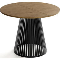 ESSTISCH Naro rund ausziehbar mit Schwarzem Lamellen-Metallgestell, Braun 120-200/120/76 cm - Alteiche/Schwarz, Holzwerkstoff/Metall (120/120/76cm) - WFL GROUP