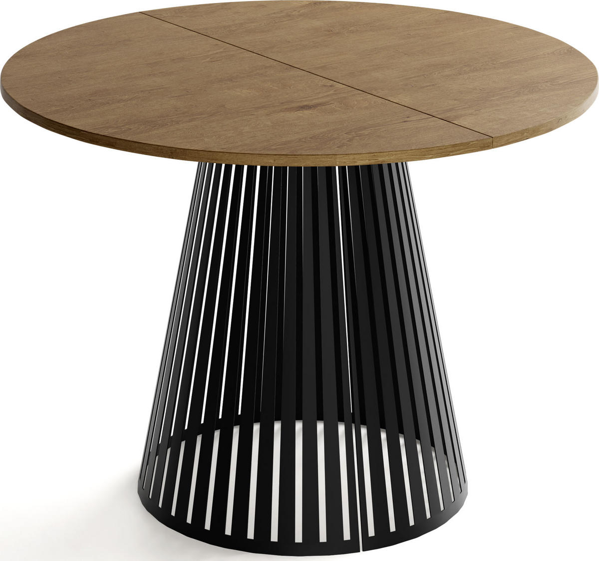 ESSTISCH Naro rund ausziehbar mit Schwarzem Lamellen-Metallgestell, Braun 120-200/120/76 cm - Alteiche/Schwarz, Holzwerkstoff/Metall (120/120/76cm) - WFL GROUP