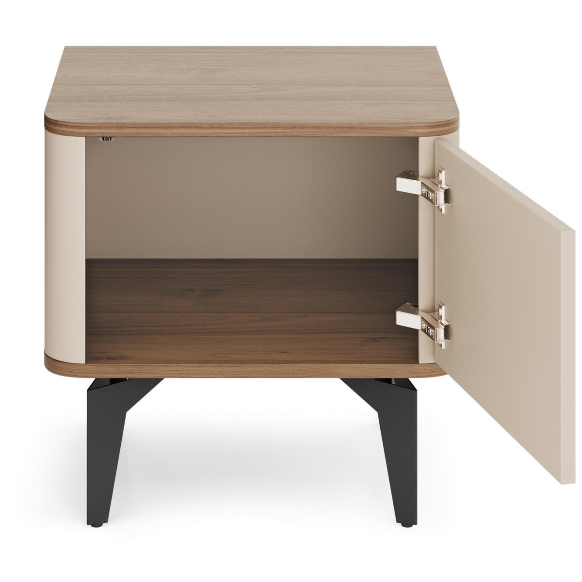 NACHTTISCH Aurora mit Stauraum für Schlafzimmer, Tip-On-System, Nussbaum+Kaschmir - Kaschmir/Nussbaumfarben, Holzwerkstoff/Metall (48/47/40cm) - Beautysofa