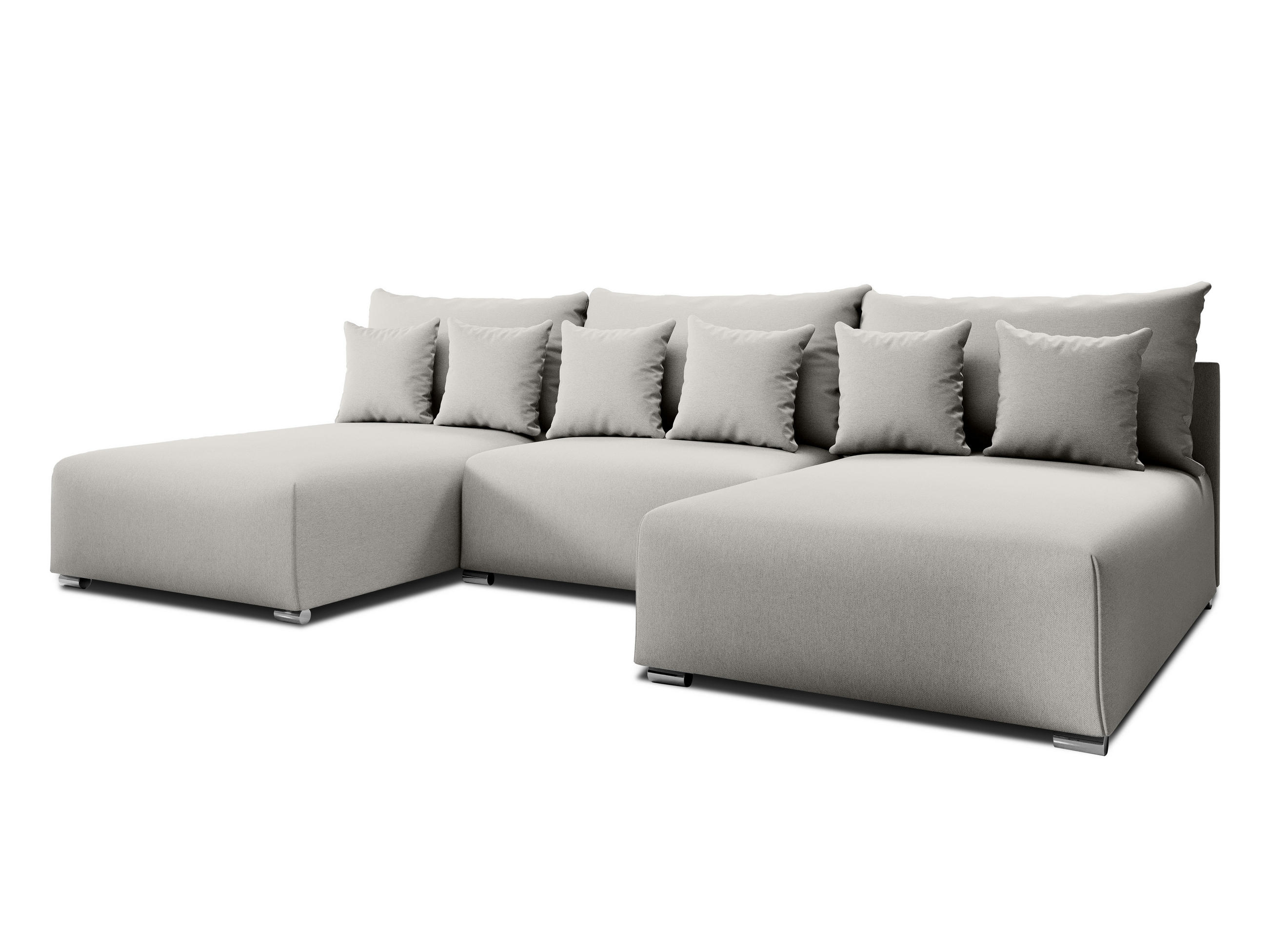 WOHNLANDSCHAFT Ederra U Hellgrau Stoff 300/190/91 cm – großes Sofa mit Schlaffunktion - Silberfarben/Hellgrau, Textil/Metall (300/91/190cm) - AX Living