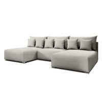 WOHNLANDSCHAFT Ederra U Hellgrau Stoff 300/190/91 cm – großes Sofa mit Schlaffunktion - Silberfarben/Hellgrau, Textil/Metall (300/91/190cm) - AX Living