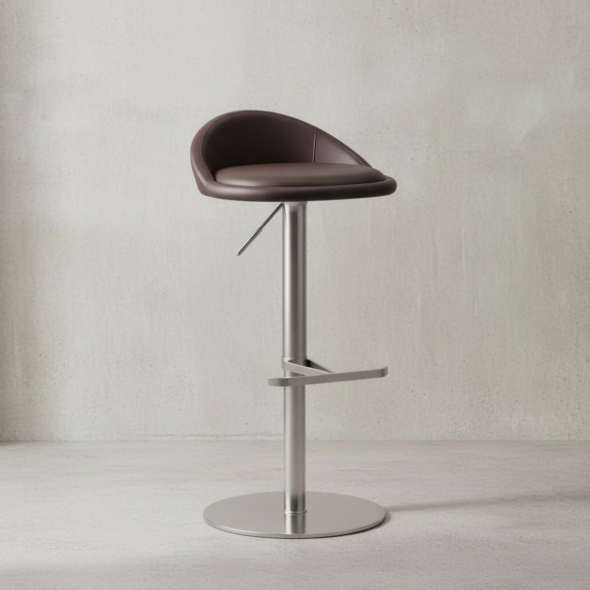 BARHOCKER Höhenverstellbar Edelstahl Halbrunde Rückenlehne DONAU, Braun 43x43x90 cm - Silberfarben/Braun, Kunststoff/Textil (43/90/43cm) - KADIMA DESIGN