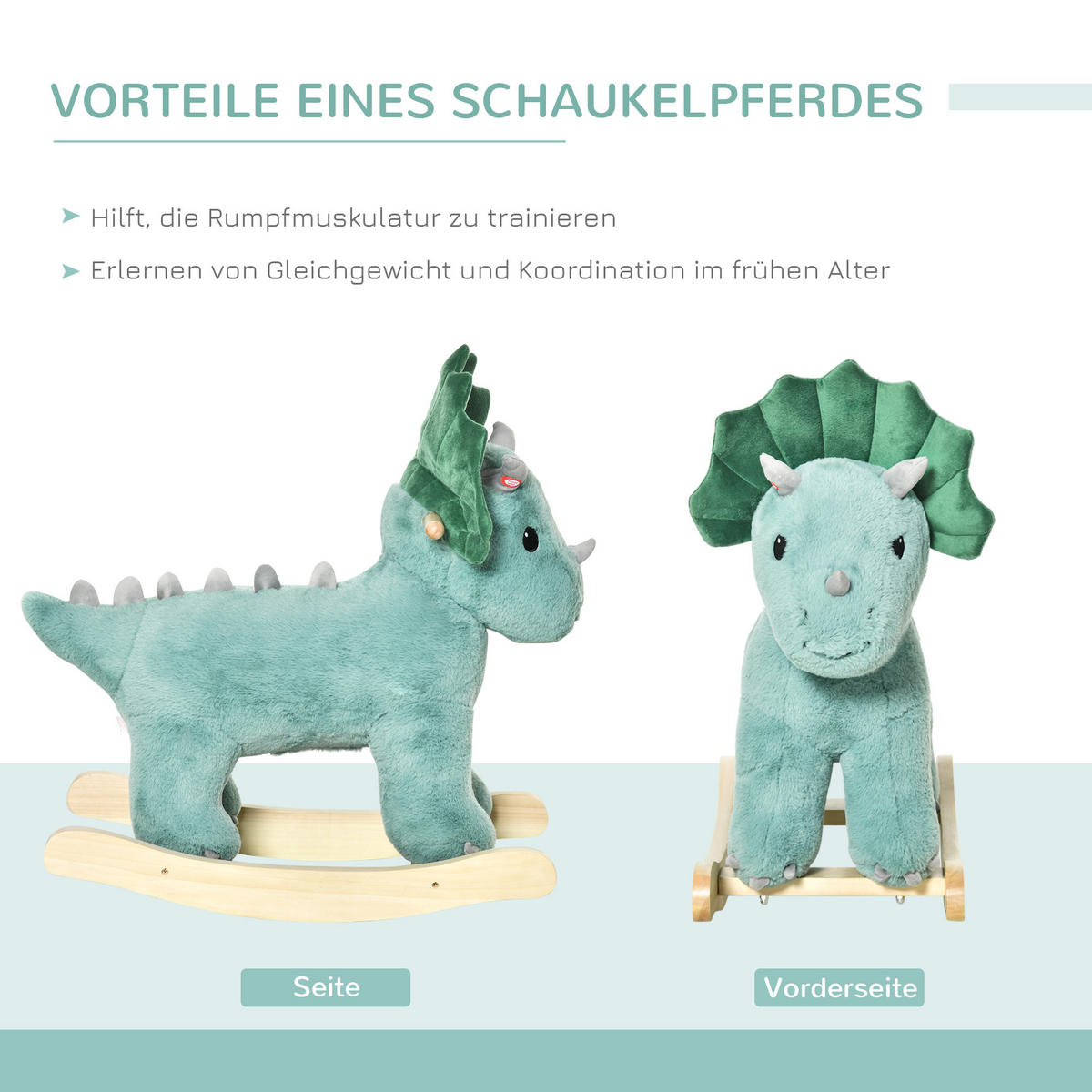 KINDER SCHAUKELTIER, Dunkelgrün, Plüsch+ Holz - Dunkelgrün, Holz (30/54/64cm) - HOMCOM