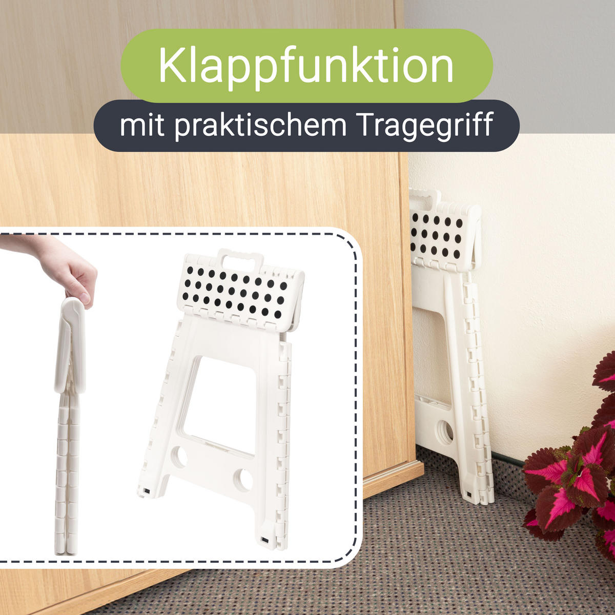 KLAPPHOCKER, 29x22x45 cm, 100% Kunststoff, Weiß - Weiß, Kunststoff (29/45/22cm) - Zollner