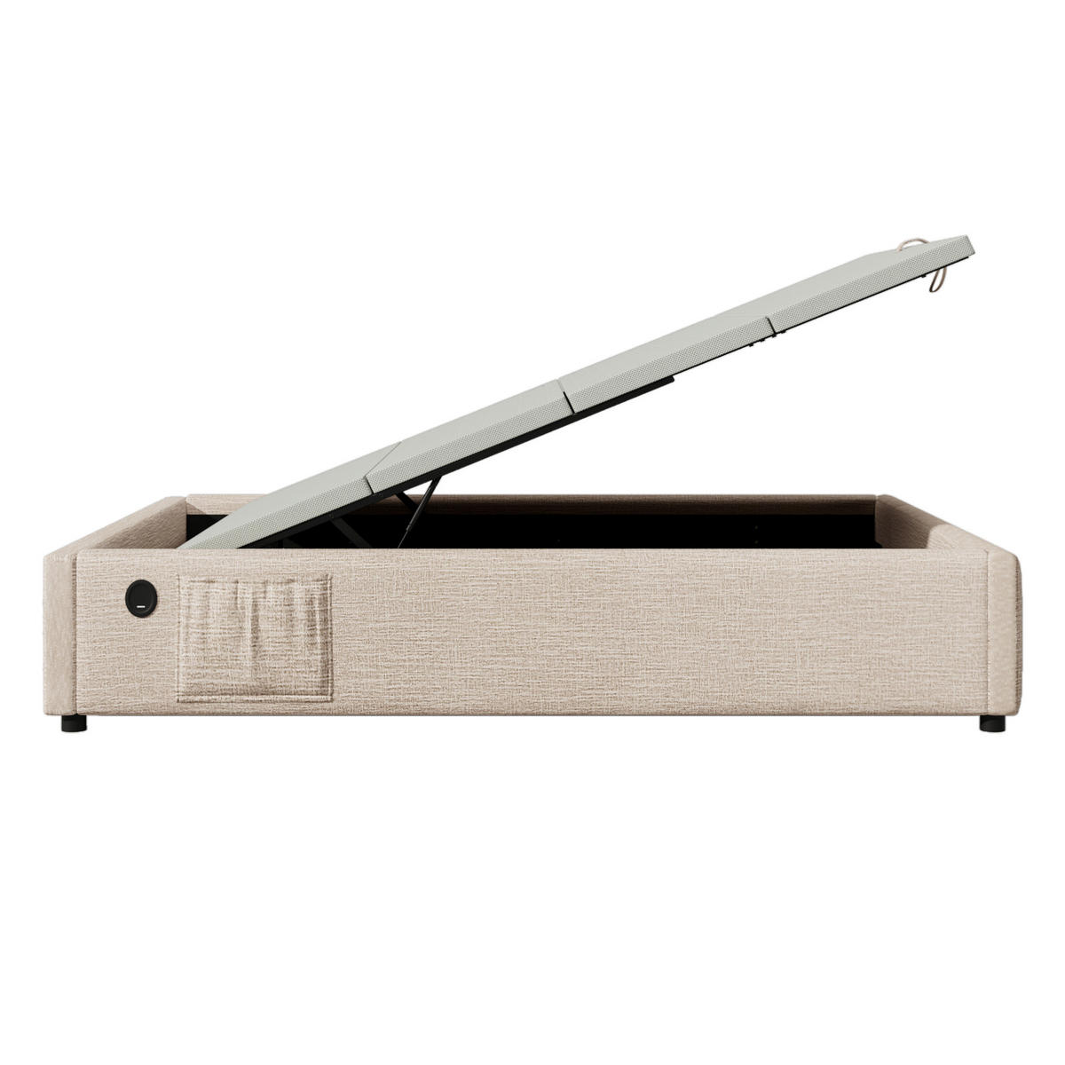 POLSTERBETT 90/190 cm mit Bettkasten und USB-C, ohne Kopfteil - Beige, Textil (90/190cm) - BEAOK