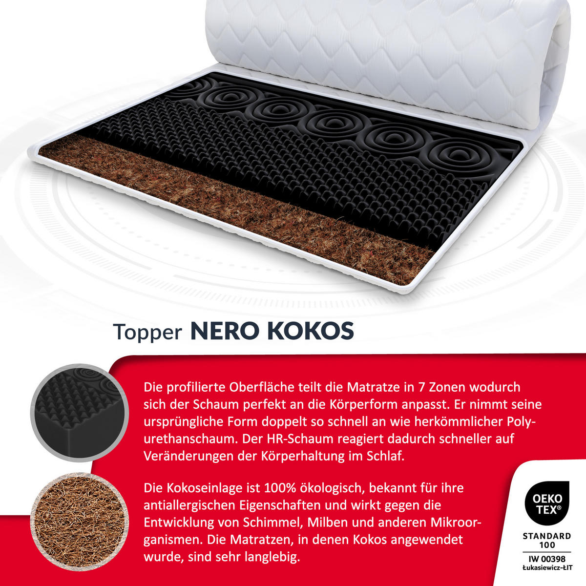 TOPPER Nero Kokos 6 - Weiß, Textil (140/200cm) - FDM
