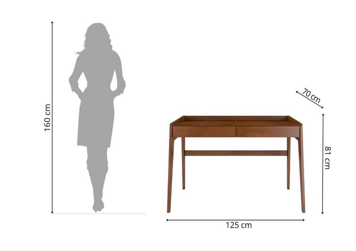 SCHREIBTISCH Lisa, 125/70/81 cm in Nussbaumfarbe, Buchenholz - Walnussfarben, Holz/Buchenholz (70/125/81cm) - Visby