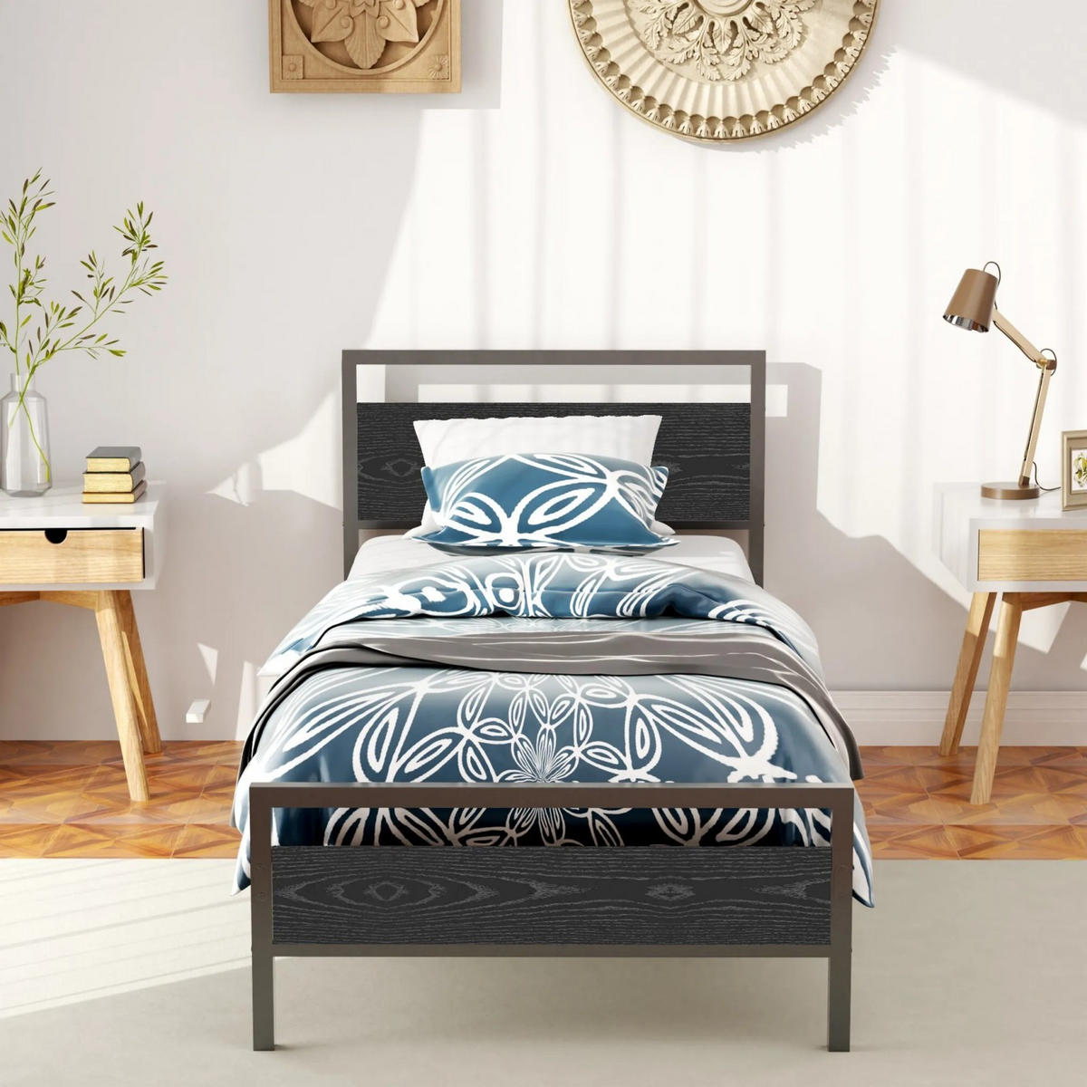 BETT 90/200 cm Schwarz Bettgestell aus Metall im Vintage-Design - Schwarz, Metall (90/200cm) - OKWISH