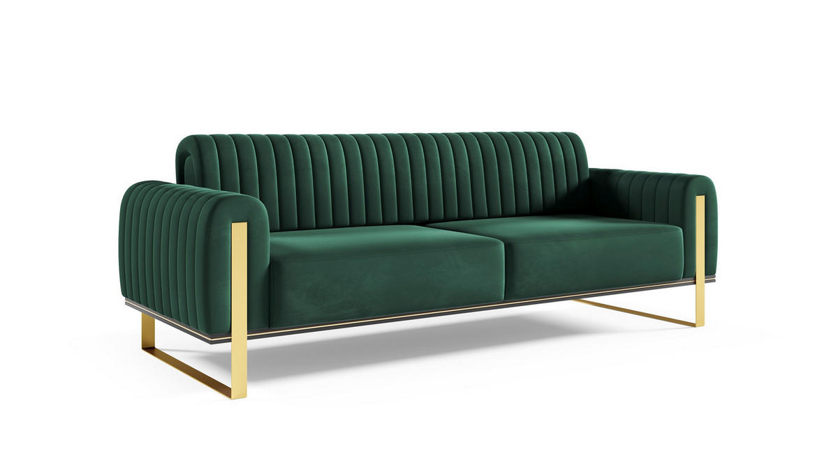 SOFA Valerie 3-sitzer - Grün, Holzwerkstoff/Textil (228/79/90cm) - Fun Möbel