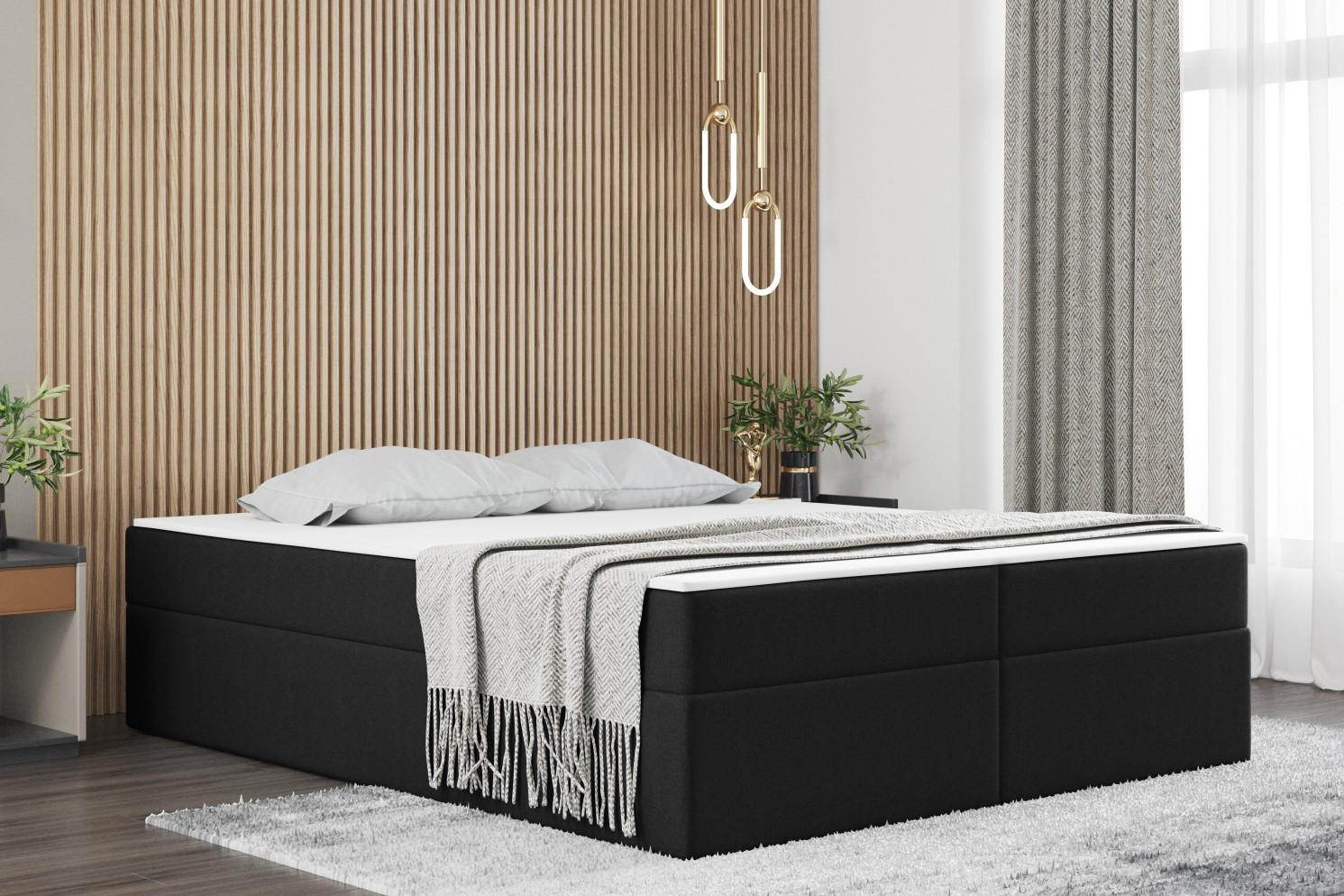 BOXBETT Mit Bettkasten Und Matratze Topper Ruben Schwarz 160x200 cm H3-Bonell - Schwarz, Holz/Textil (160/200cm) - Kaiser Möbel