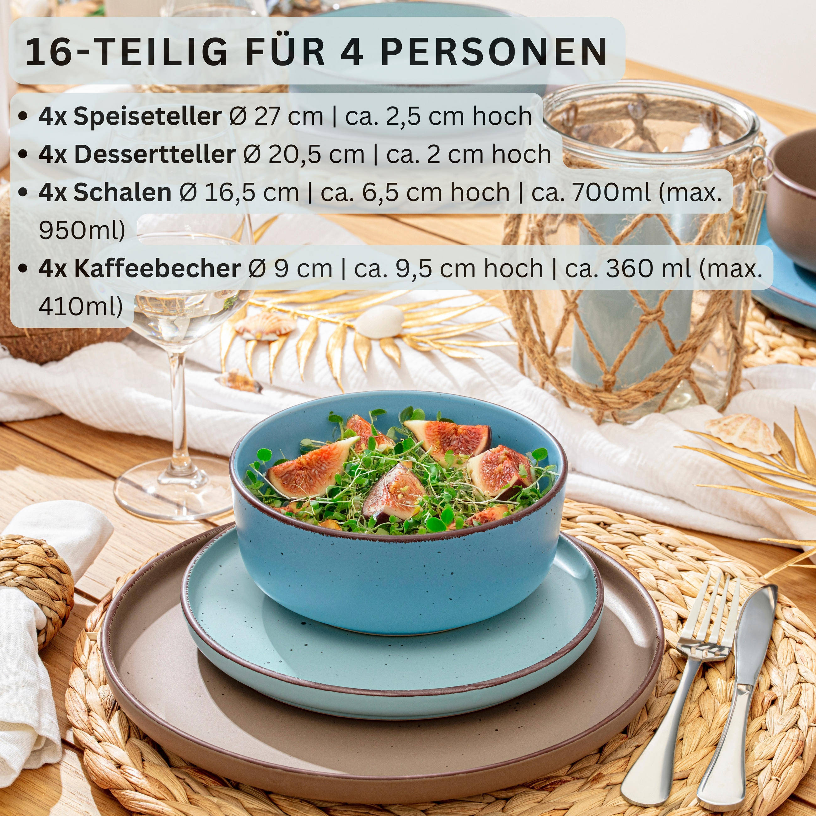 KOMBISERVICE BOMBAY MEERESBODEN - 16 teilig aus Steingut - Blau/Multicolor, Stein (50/30/80cm) - Sänger