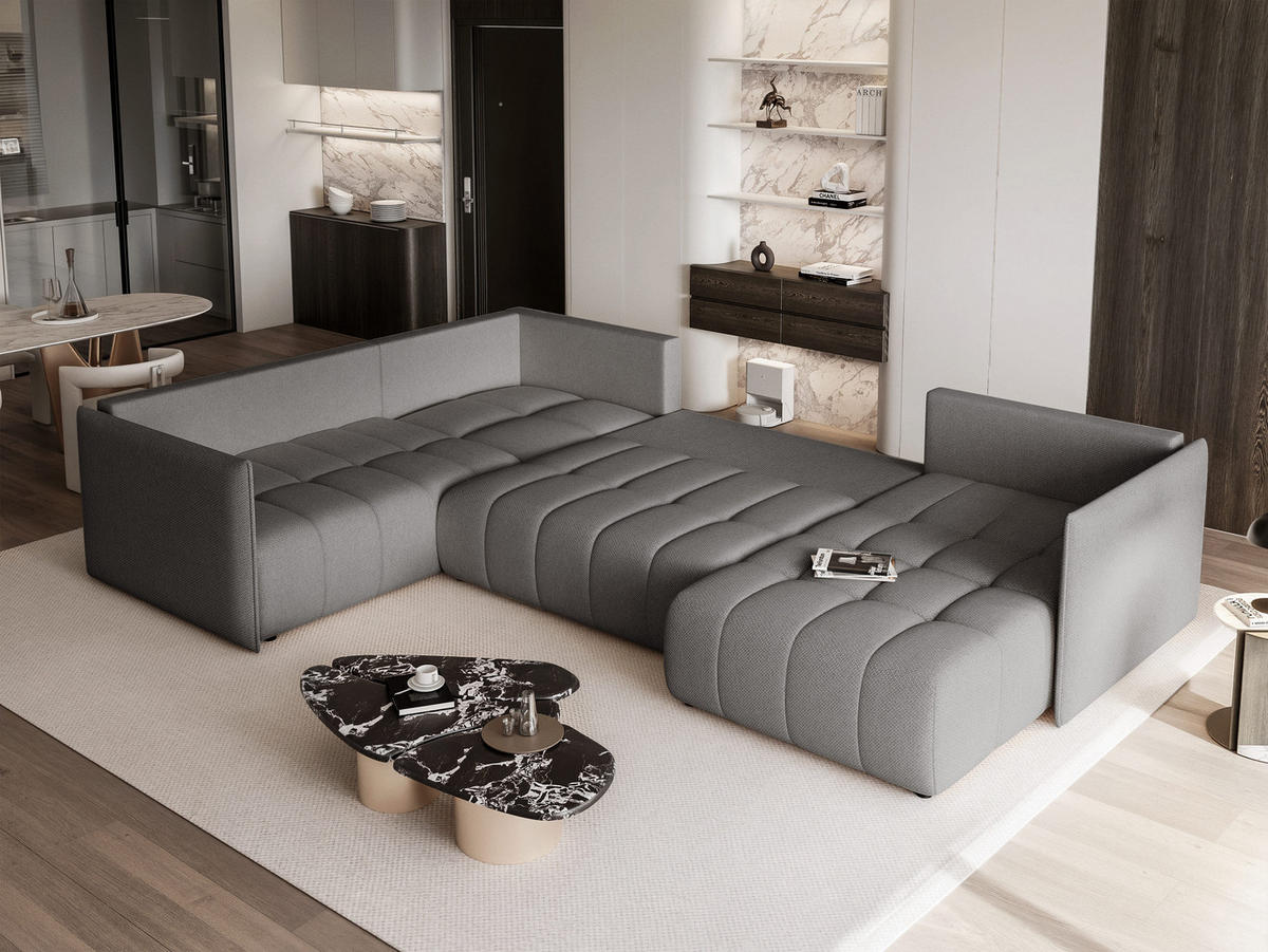 WOHNLANDSCHAFT LORISSE mit Schlaffunktion und Bettkasten Dunkelgrau - Dunkelgrau, Holzwerkstoff/Kunststoff (300/85/200cm) - Idohome