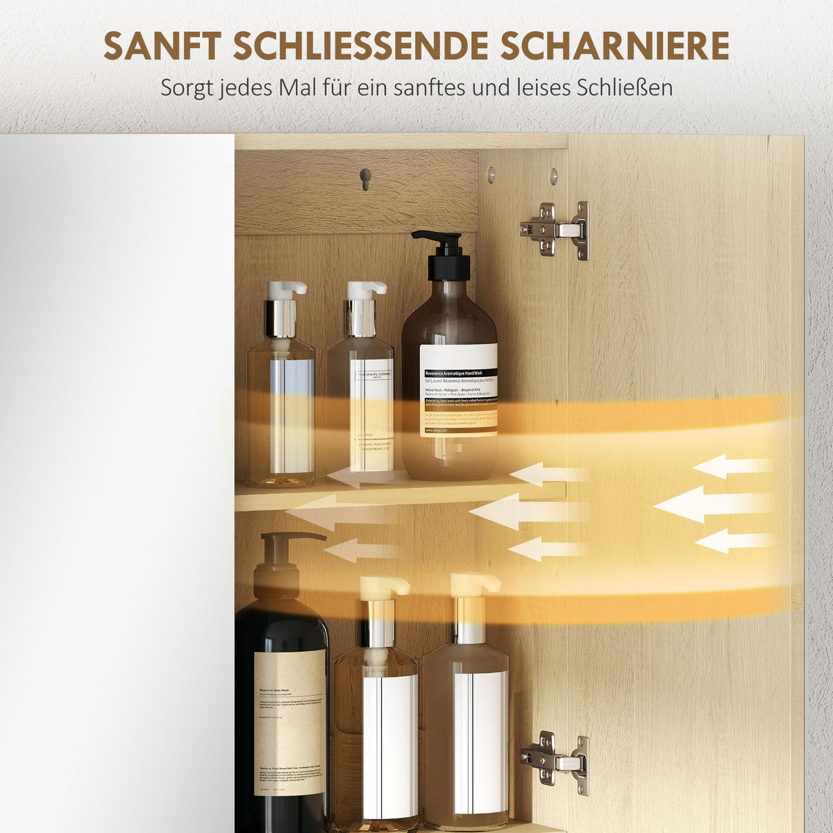 SPIEGELSCHRANK Bad, Badezimmerschrank mit Spiegel Soft-Close, Badschrank Eiche - Eichefarben, Glas/Holzwerkstoff (16.6/75/60cm) - HOMCOM