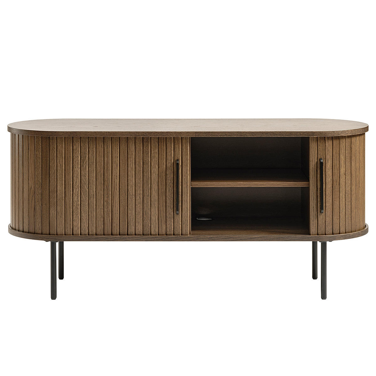 LOWBOARD - 120cm - Echtholzfurnier - Eichefarben/Schwarz, Holzwerkstoff/Metall (120/56/40cm) - home24