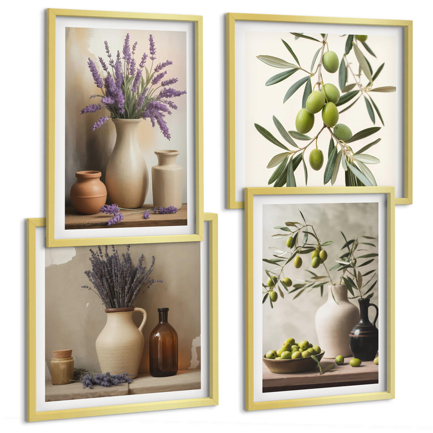 BILDER SET 4er Set - 50x50 cm & 40x60 cm Goldrahmen - Blumen in Vasen als Dekoration - Goldfarben, Kunststoff (50/50cm) - TULUP