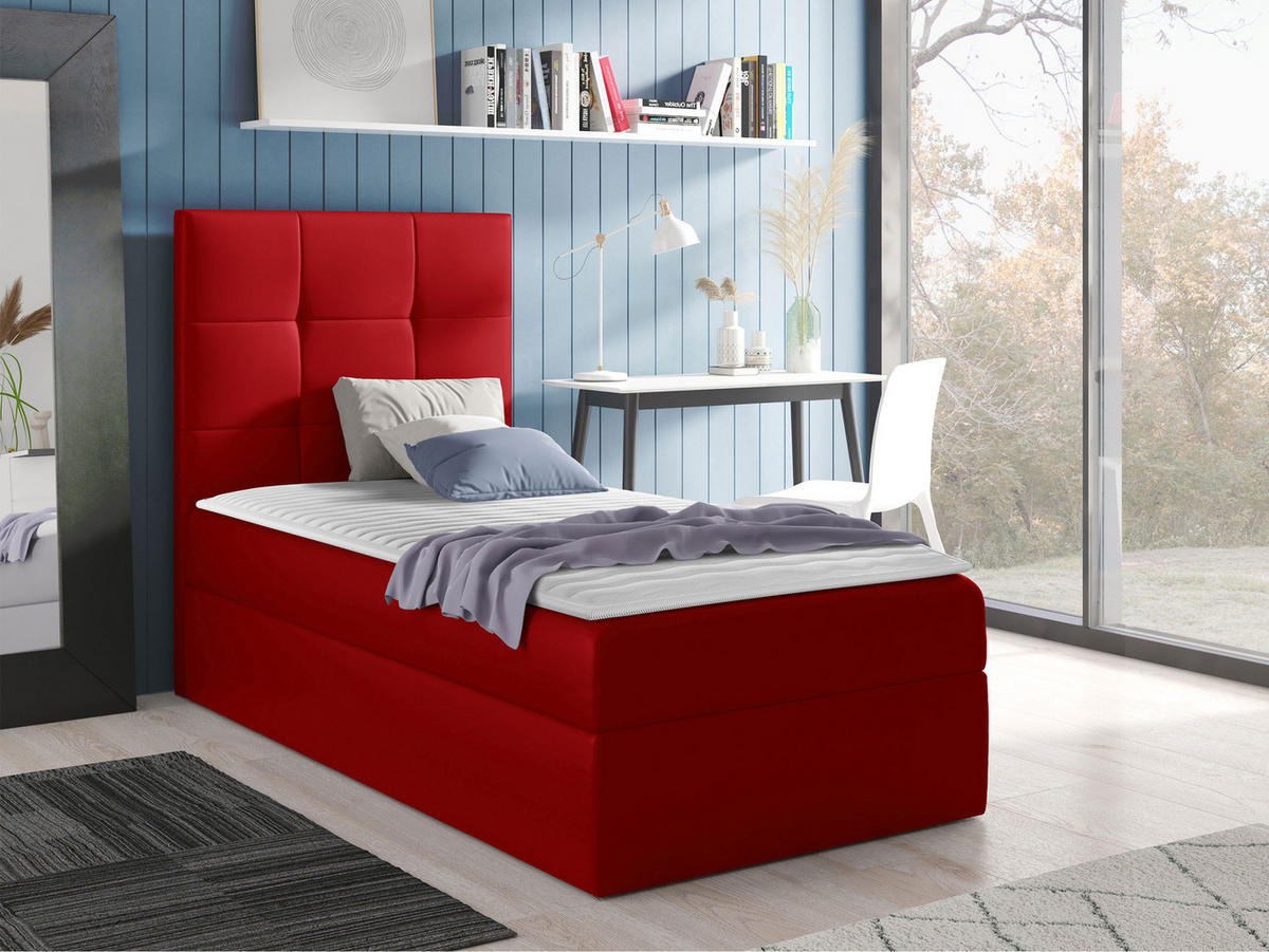 BOXBETT Mini 2, Seite zum Öffnen des Bettkastens: Links - Rot, Holz (90/200cm) - MIRJAN24