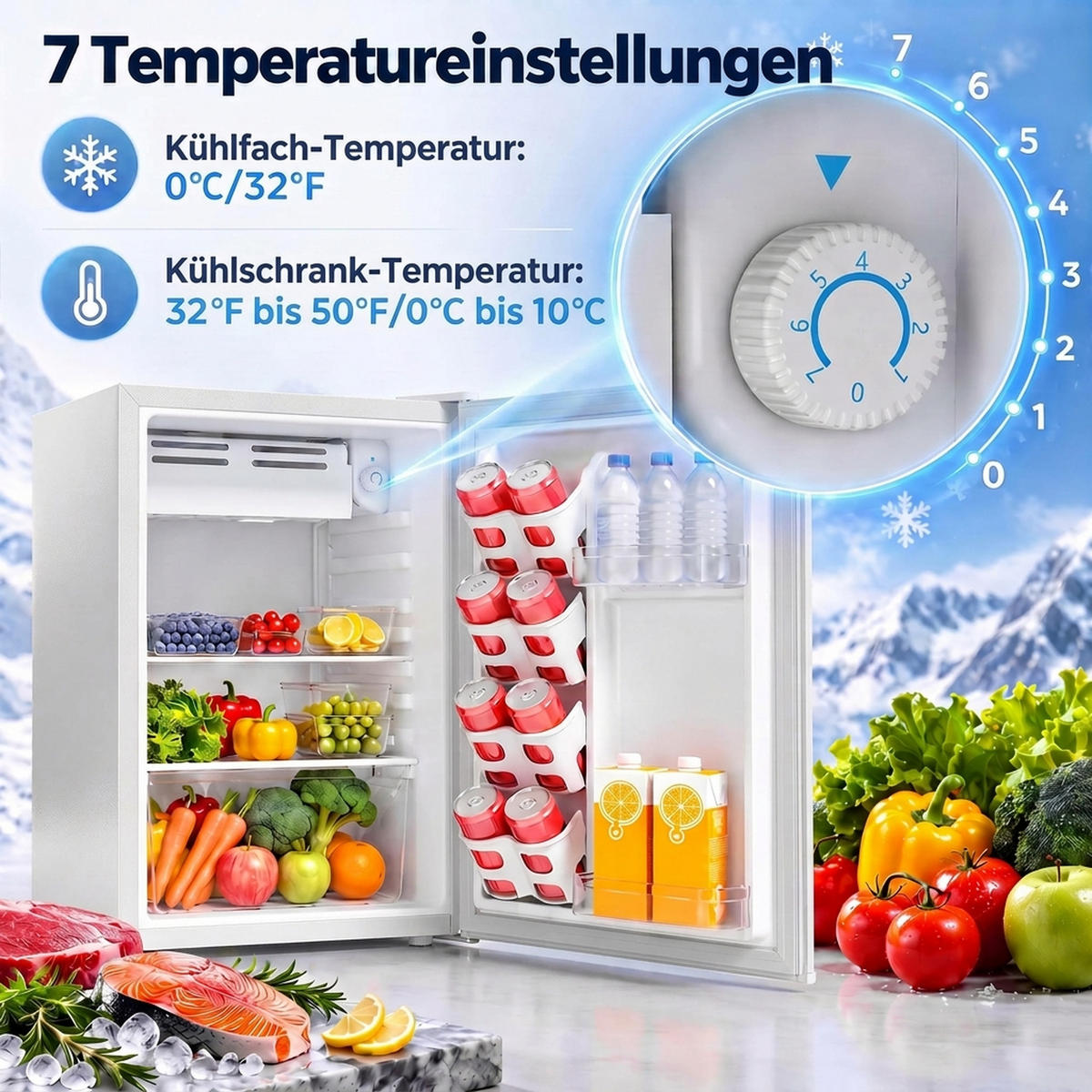 MINI-KÜHLSCHRANK Stahl PS-Kunststoff Weiß - Weiß, Metall (44.5/63.5/49cm) - HOMCOM