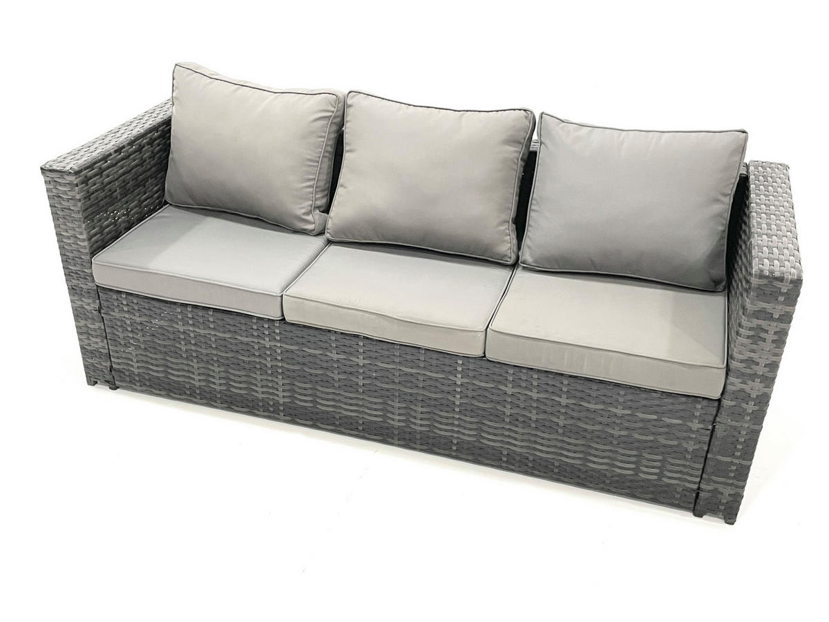 GARTENMÖBEL COUCHTISCH SET mit Sofa Polyrattan Outdoor 6-Sitzer - Dunkelgrau/Grau, Glas/Kunststoff - Fimous