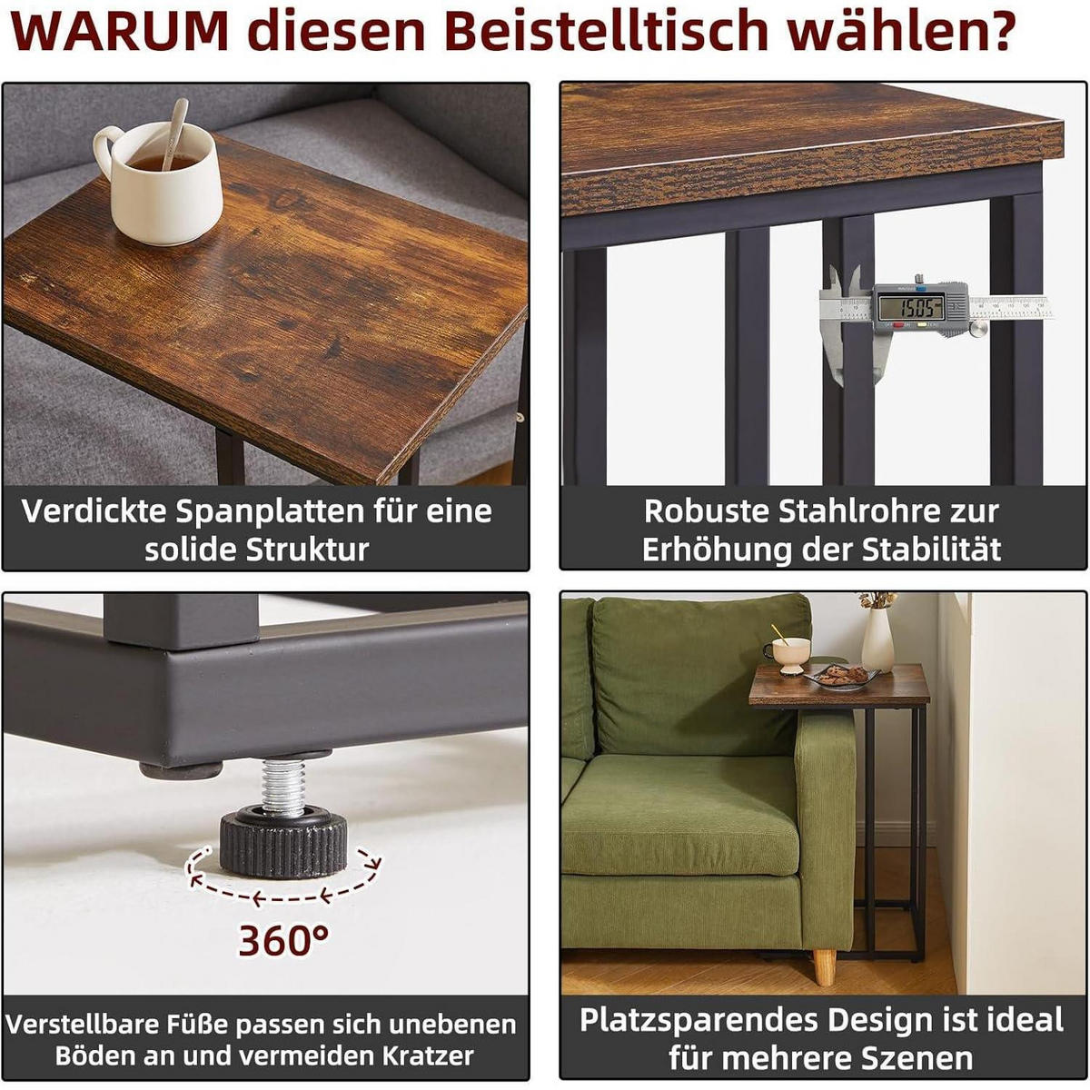 BEISTELLTISCH C-Form Rustikal Braun/Schwarz - Multicolor, Metall (40/30/63cm)