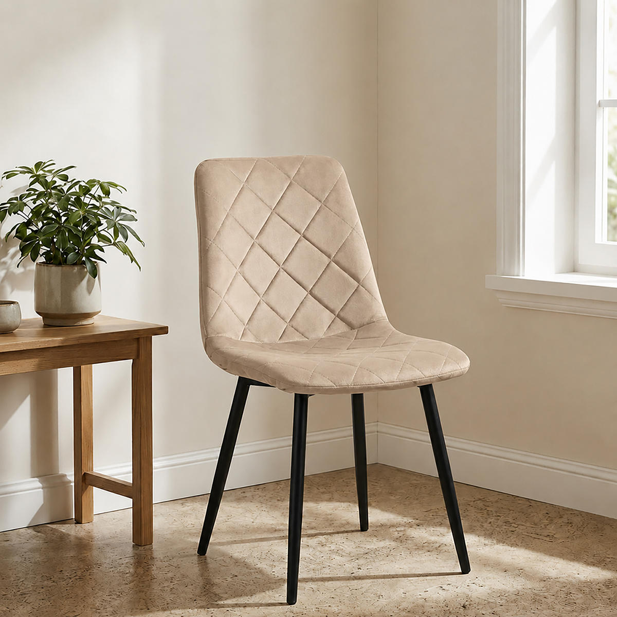 STOL Beige 4-pack sammet metallben - Beige, Trä/Textil (43/86/53.5cm) - Relaxdays