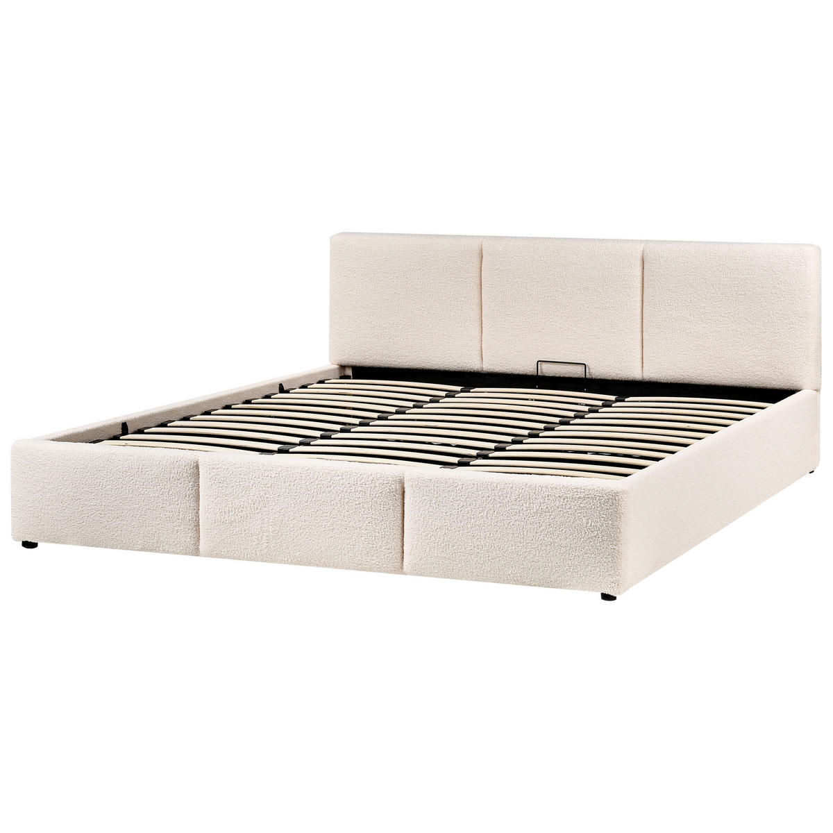 BETT mit Stauraum 180/200 cm Bouclé Cremeweiß Bousse - Creme, Textil (180/200cm) - Beliani