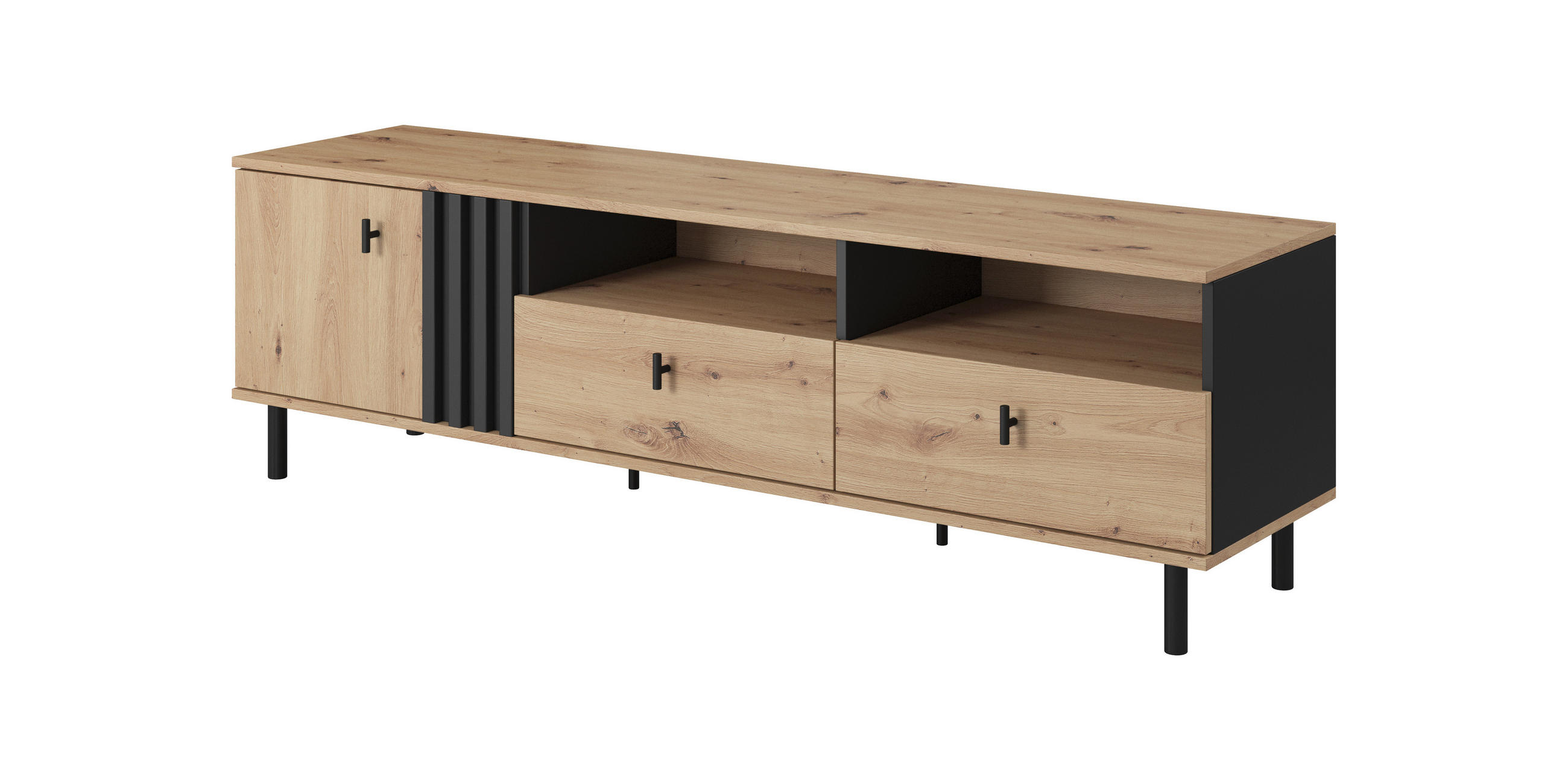TV-SCHRANK Madis Artisan Eiche, mit Schubladen - Schwarz/Eiche Artisan, Holzwerkstoff (165/49/40cm) - Bettso