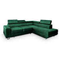 ROHOVÁ SEDAČKA NOLA tmavě zelená - stříbrná/tmavě zelená, kov/dřevo (253/190cm) - MASSENO