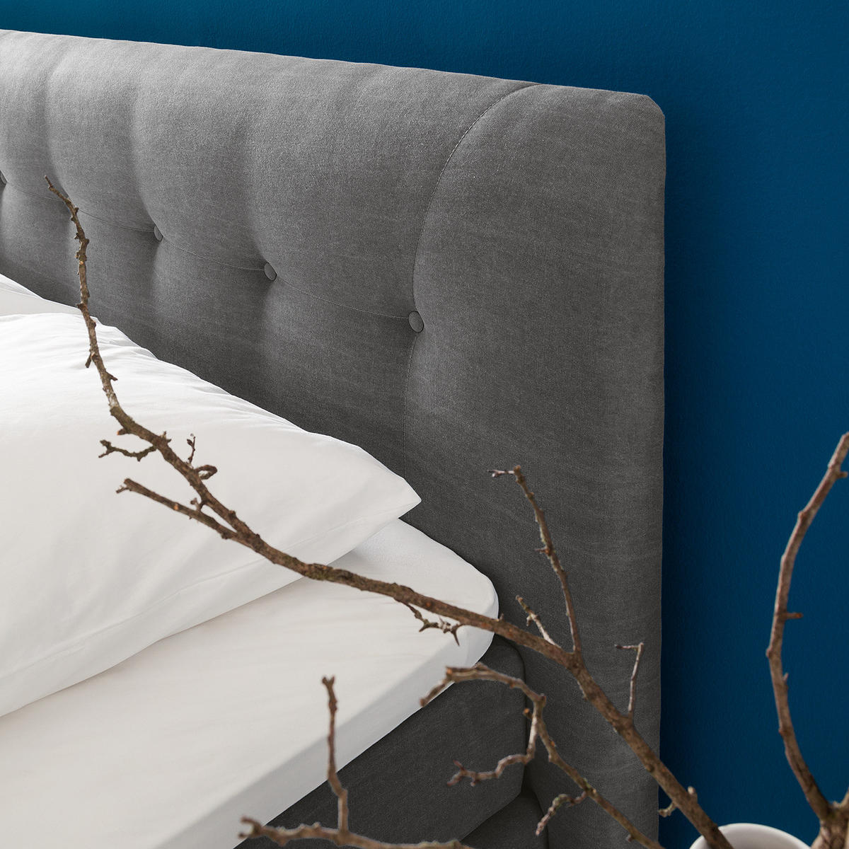 BOXSPRINGBETT - Webstoff - Anthrazit, Naturmaterialien (160/200cm) - home24