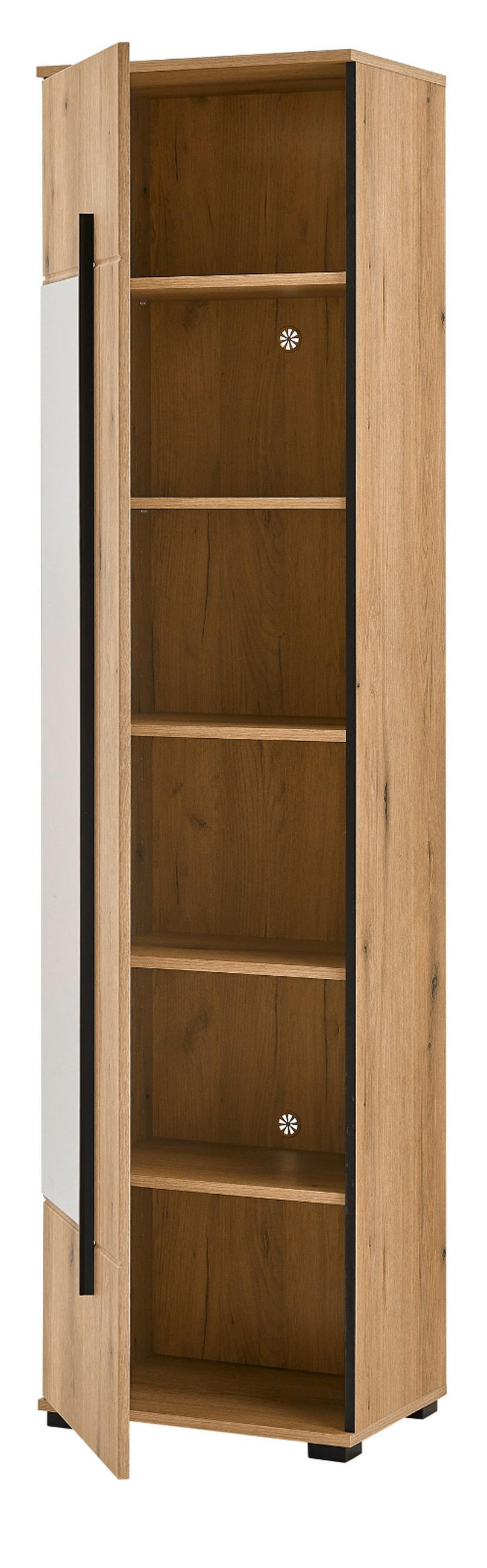 SCHUHSCHRANK Evoke Eiche 50 x 200 cm, Garderobenschrank mit Spiegel - Eichefarben/Schwarz, Glas/Holzwerkstoff (50/200/39cm) - Furn.Design