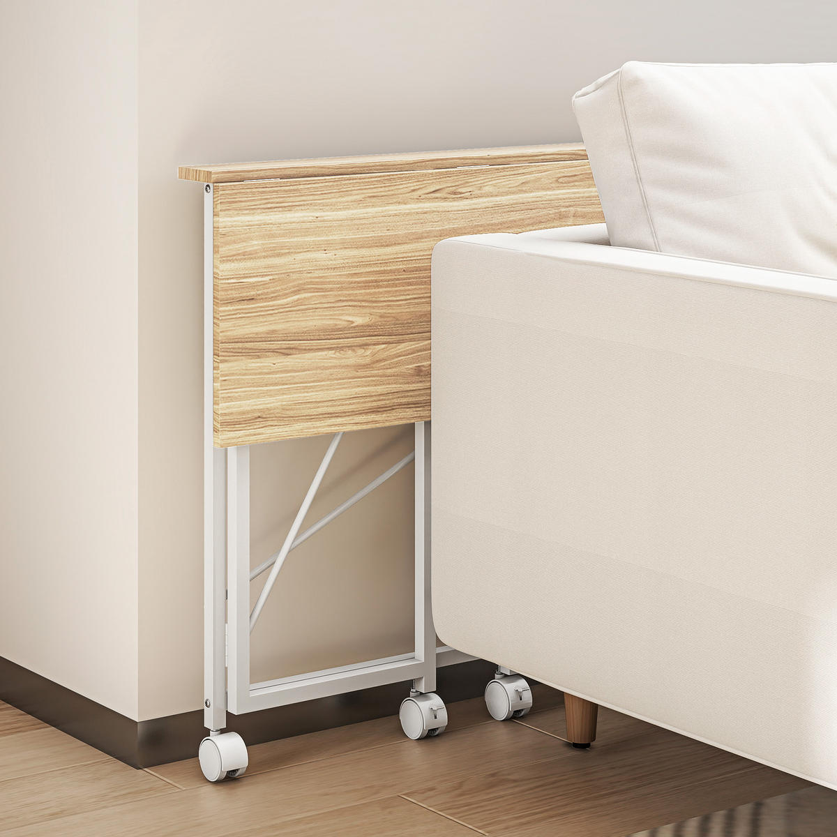SCHREIBTISCH DE-09156 mit Rädern, platzsparend Natur - Naturfarben, Metall (80/40/75cm) - ComfortXL
