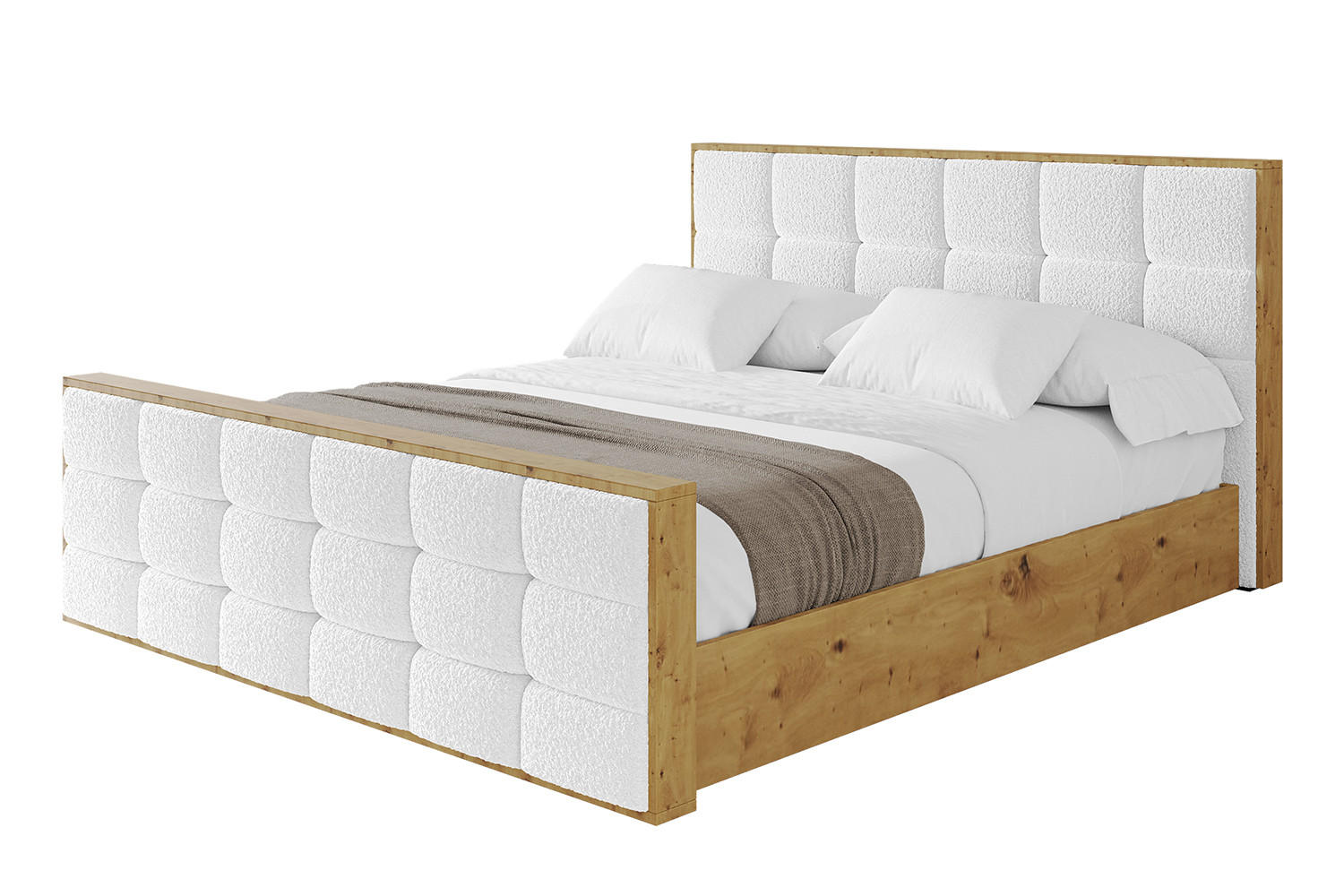 POLSTERBETT mit Bettkasten, Fußteil und Lattenrost, Boxbett mit Matratze H3/H4 - ENZO2-Z 180x200 Weiß - Weiß, Holzwerkstoff/Textil (180/200cm) - ALTDECOR