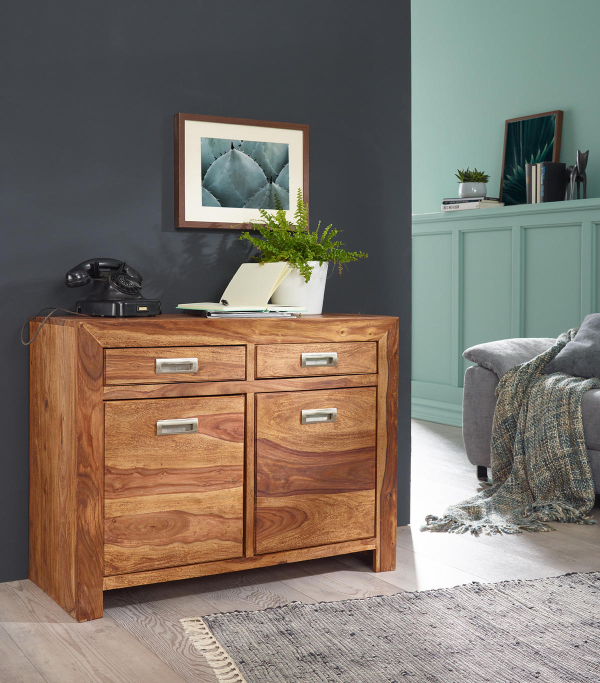 SIDEBOARD – Massivholz, 90 cm, 2 Türen, Schubladen, viel Stauraum - Braun, Holz (90/70/40cm) - KADIMA DESIGN