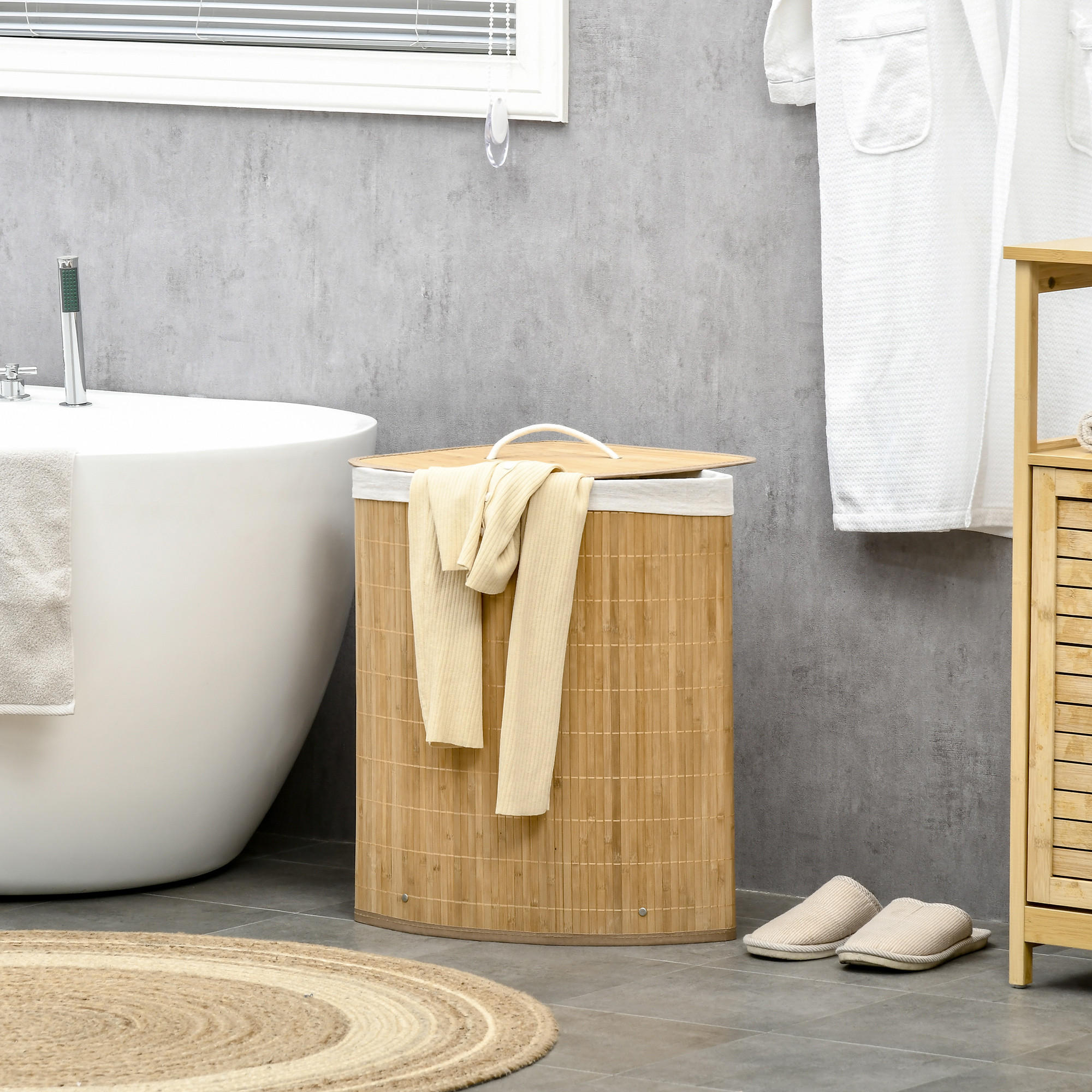 WÄSCHEKORB mit Deckel 55L, Bambus, Natur - Naturfarben, Naturmaterialien (38/57/38cm) - HOMCOM