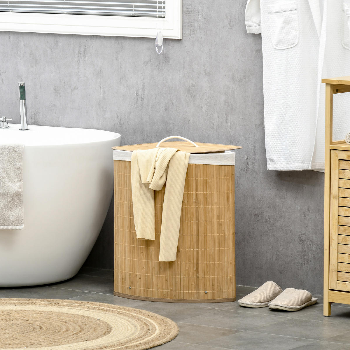 WÄSCHEKORB mit Deckel 55L, Bambus, Natur - Naturfarben, Naturmaterialen (38/57/38cm) - HOMCOM