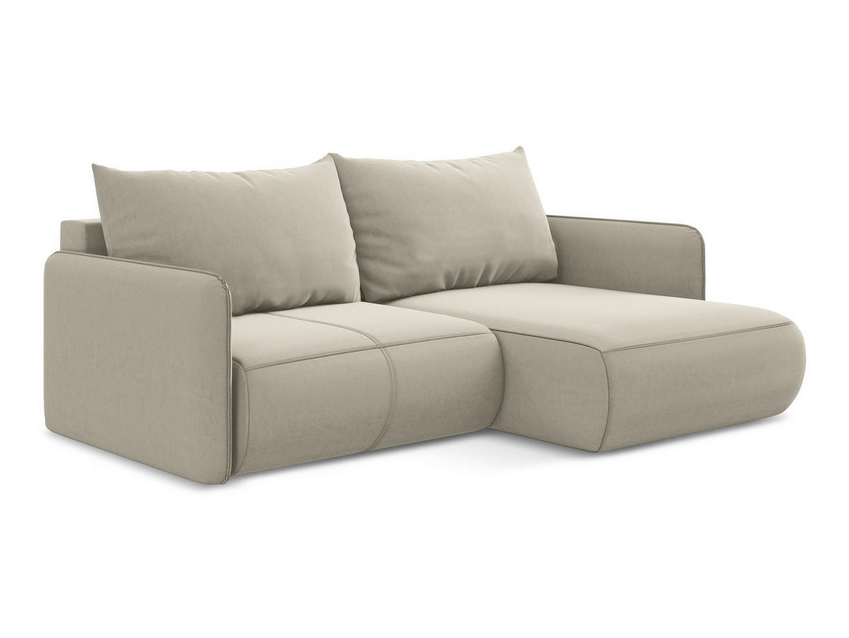 ECKSOFA mit Schlaffunktion Samt Stoff Creme - Perlmutt/Creme, Kunststoff/Textil (207/148cm) - Makamii