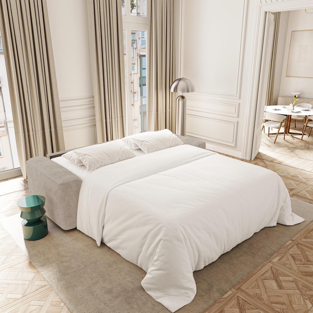 SCHLAFSOFA Express COMO Köpergewebe mit weichem Griff Beige 236cm - Beige, Textil (236/78/100cm) - Premium Interiors