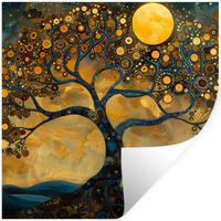 WANDTATTOO Baum - Mond - Blumen - Gold - Kunst 50x50 cm - Orange, Kunststoff (50/50/0.1cm) - MuchoWow