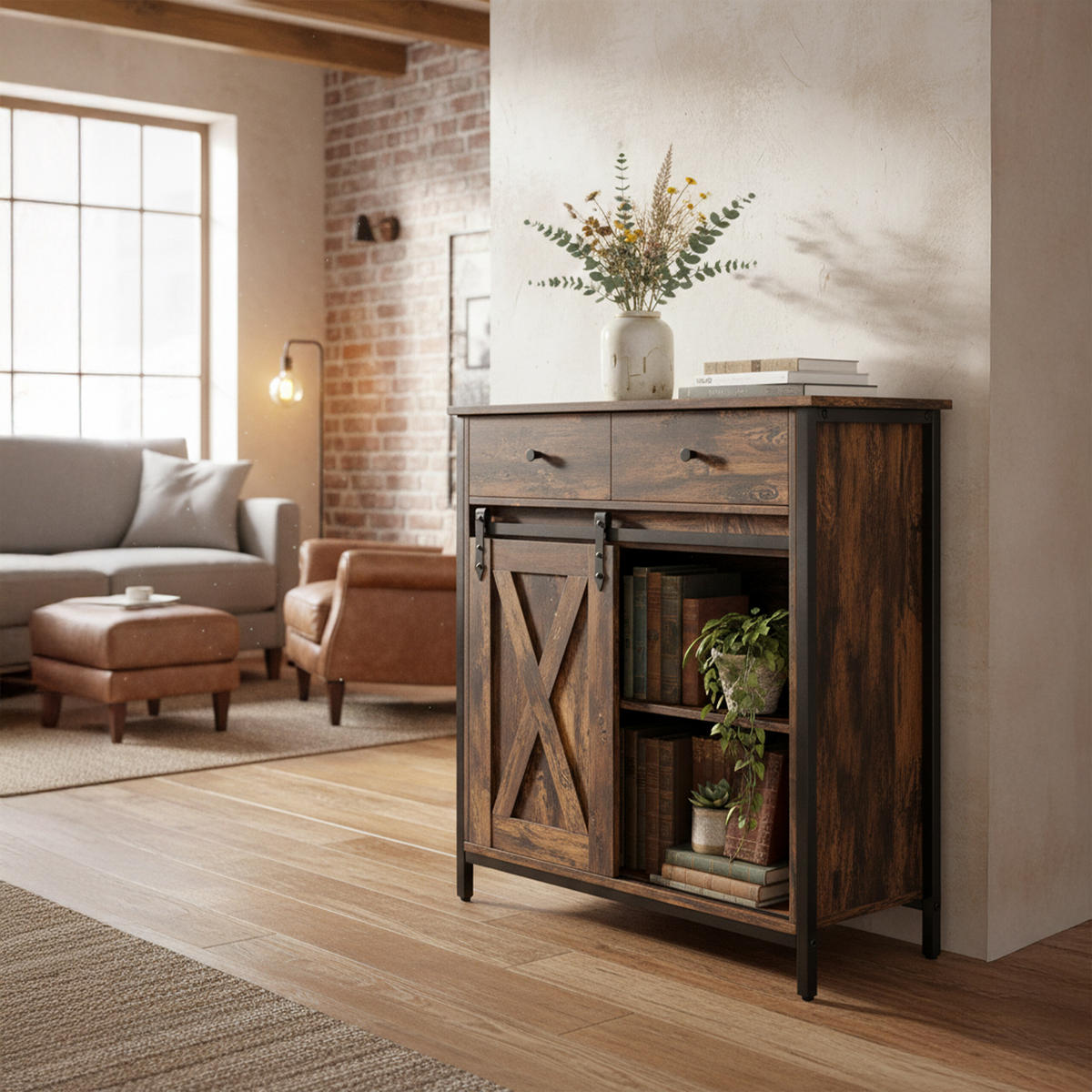 KOMODA - hnedá, kov/kompozitné drevo (70/80/30cm) - Relaxdays