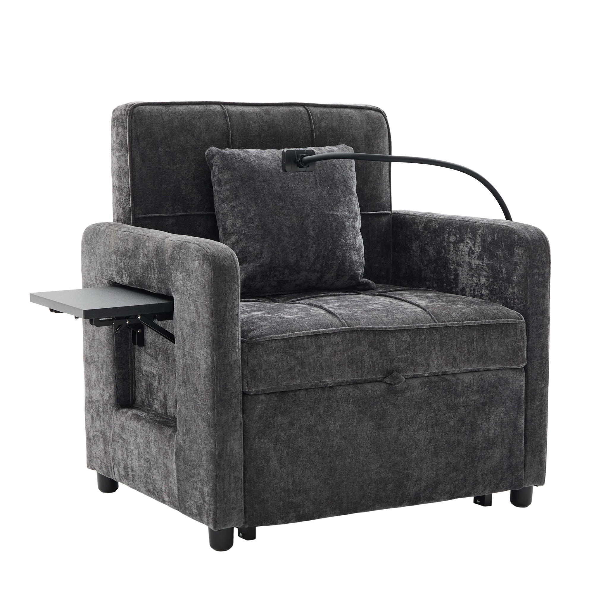 SOFA Chenille Dunkelgrau mit Kissen, Stauraum und Handyhalterung - Dunkelgrau, Textil/Metall (79/83/167cm) - WISHDOR