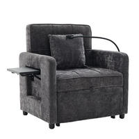 SOFA Chenille Dunkelgrau mit Kissen, Stauraum und Handyhalterung - Dunkelgrau, Textil/Metall (79/83/167cm) - WISHDOR