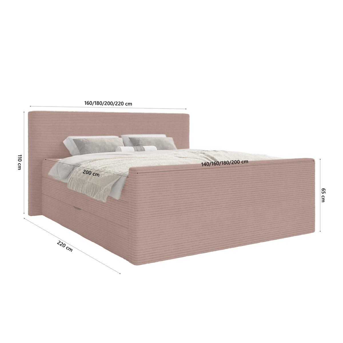 BOXSPRINGBETT Velipoja Cord 140x200 cm, Rotbraun - Dunkelrot, Textil (140/200cm) - Fedve