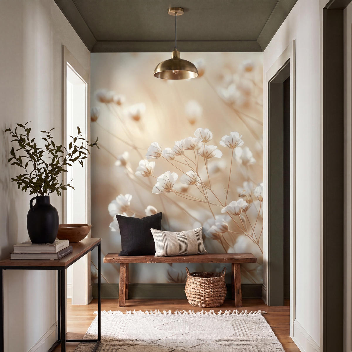 TAPETE - Wild - Blumen - Weiß - 180x240 cm - Creme, Papier (180/240cm) - OnlyWow