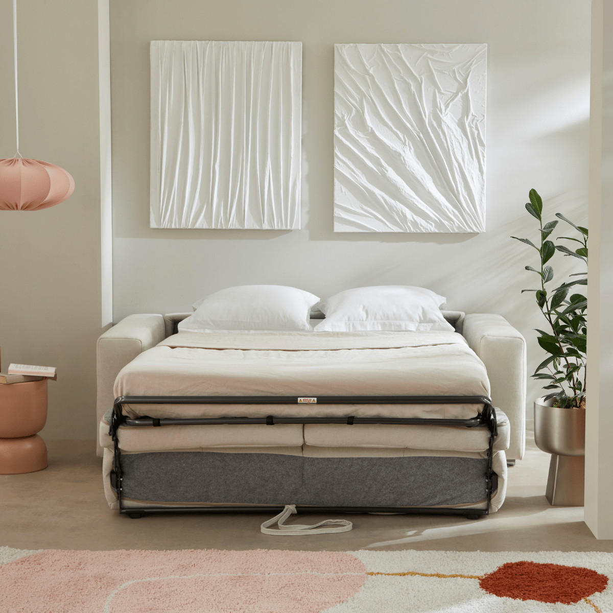 SCHLAFSOFA 3-sitzer mit express-Öffnung in stoff cameron 207/102/84 cm - Beige, Holz (207/84/102cm) - Calicosy