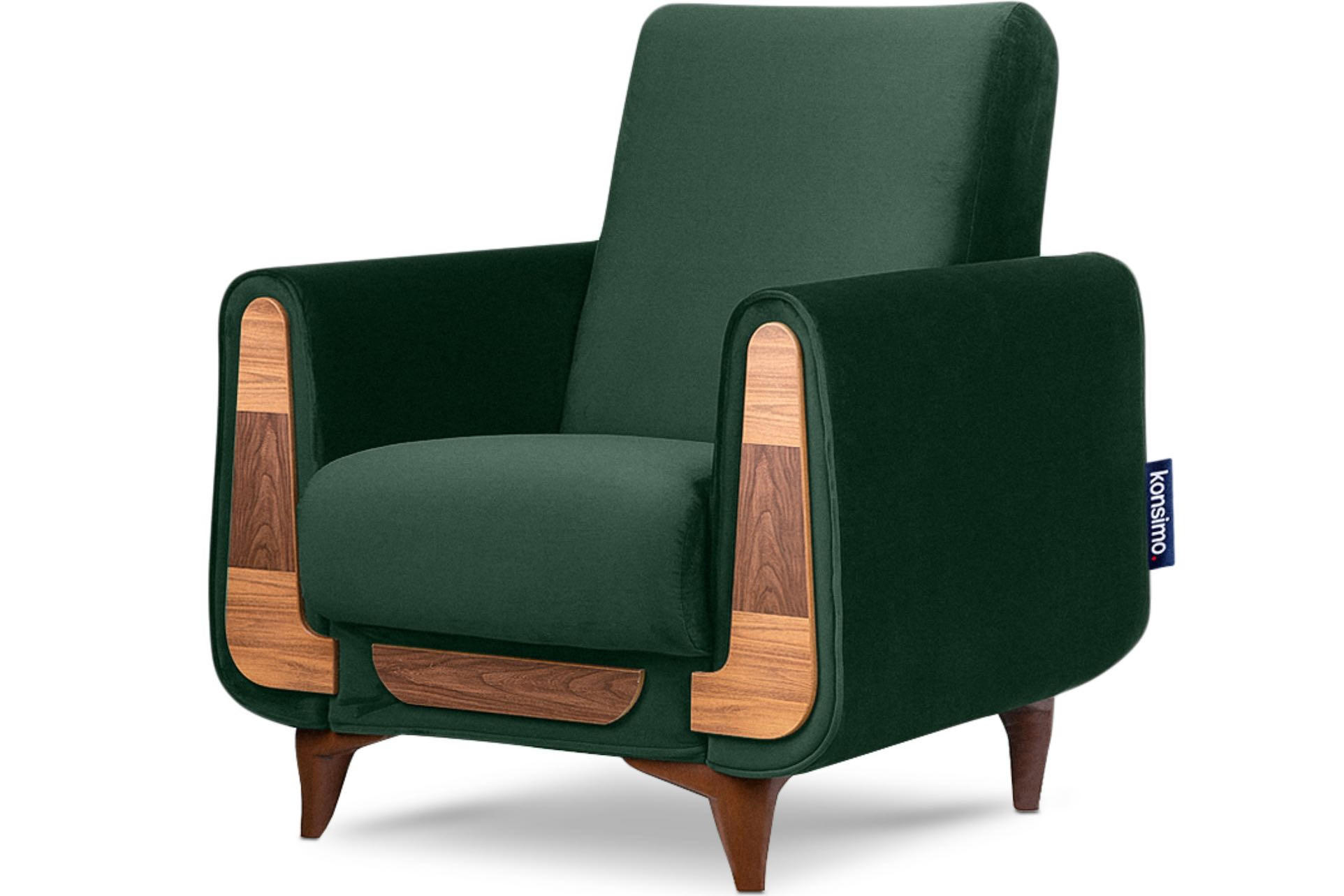 SESSEL GUSTAVO mit Armlehnen, dunkelgrün - Dunkelgrün/Braun, Holz/Holzwerkstoff (83/95/92cm) - KONSIMO®
