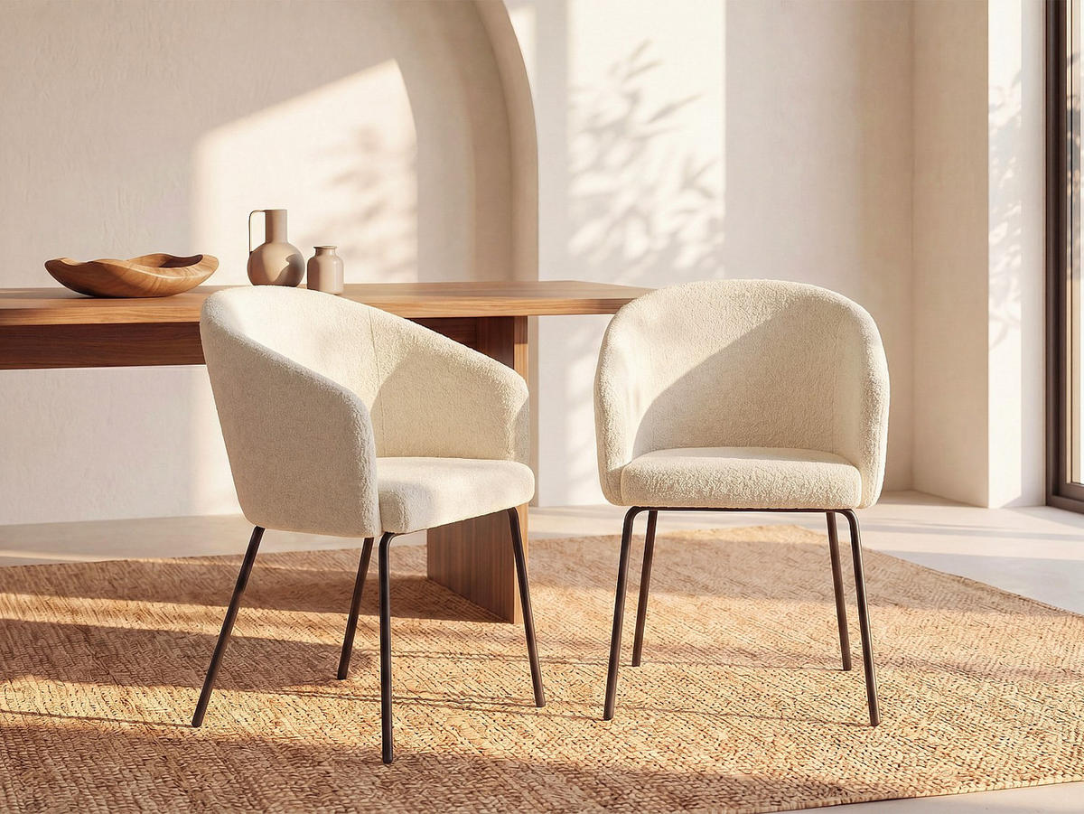 STUHL - 56.5 cm x 58.5 cm - stoff - cremefarben Moroni - Creme, Textil (56.5/79/58.5cm) - Vente-Unique