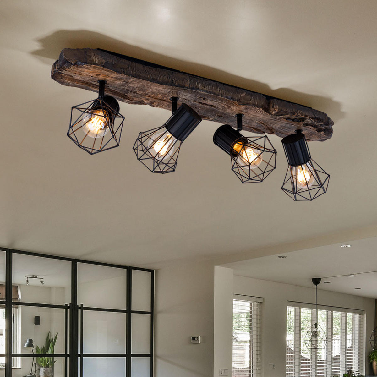 LED DECKENLEUCHTE Metall Holzoptik Braun - Braun, Metall (78/15/24cm) - Globo Lighting