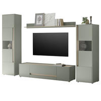WOHNWAND Set 4-teilig 310 cm, Salbei grün, Eiche Barista, Komplettset mit viel Stauraum - Salbeigrün/Eichefarben, Glas/Holzwerkstoff (310/197/45cm) - Furn.Design