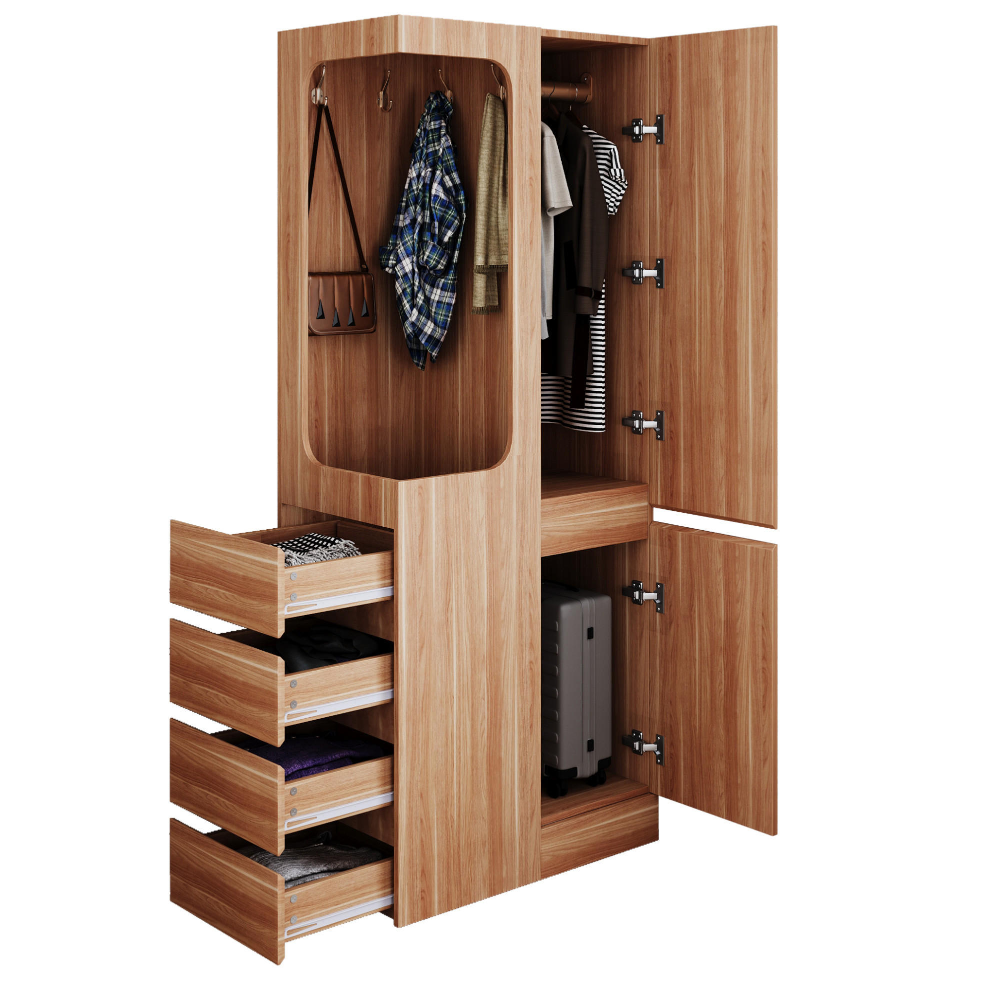 KLEIDERSCHRANK 70/40/170 cm in Weiß/Holzfarben mit Schubladen und offenem Fach - Naturfarben, Holz (70/170/40cm) - BEAOK